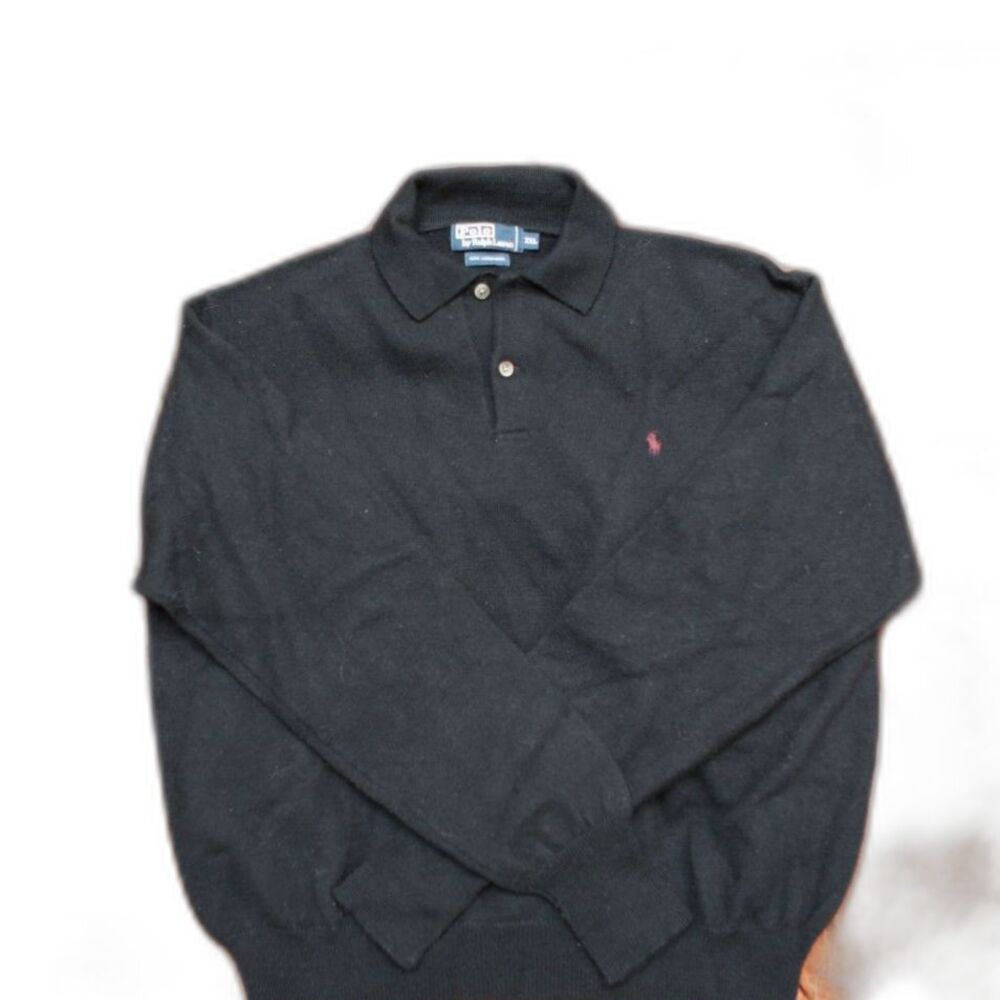Polo Ralph Lauren Lambswool Sweater XXL Black Long Sleeve Polo Knit Red Pony